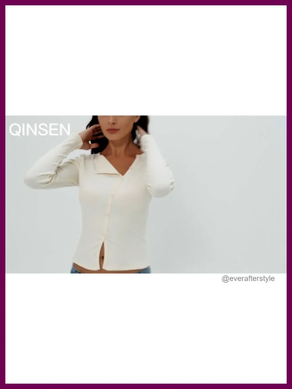 Long Sleeve Ribbed Crewneck Top with Upper Button Fastening Going Out Tops - Picture 6 of 6